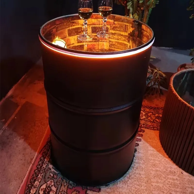 Barrel Design Bar Height Table Customized Logo Infinity Mirror Nightclub