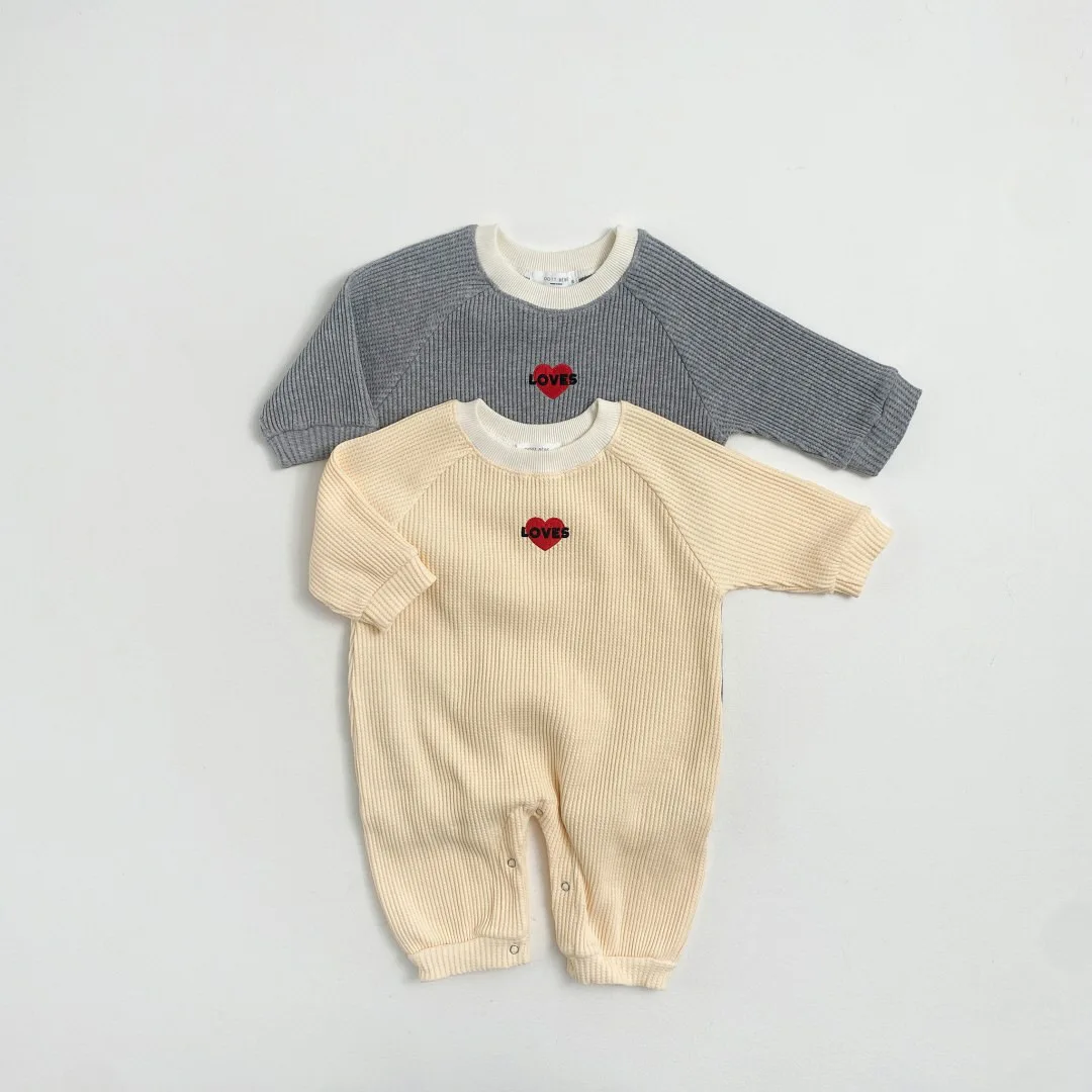 2024 Autumn New Baby Long Sleeve Bodysuit Heart Embroidery Infant Boy Girl Cotton Casual Jumpsuit Newborn Toddler Clothes 0-24M