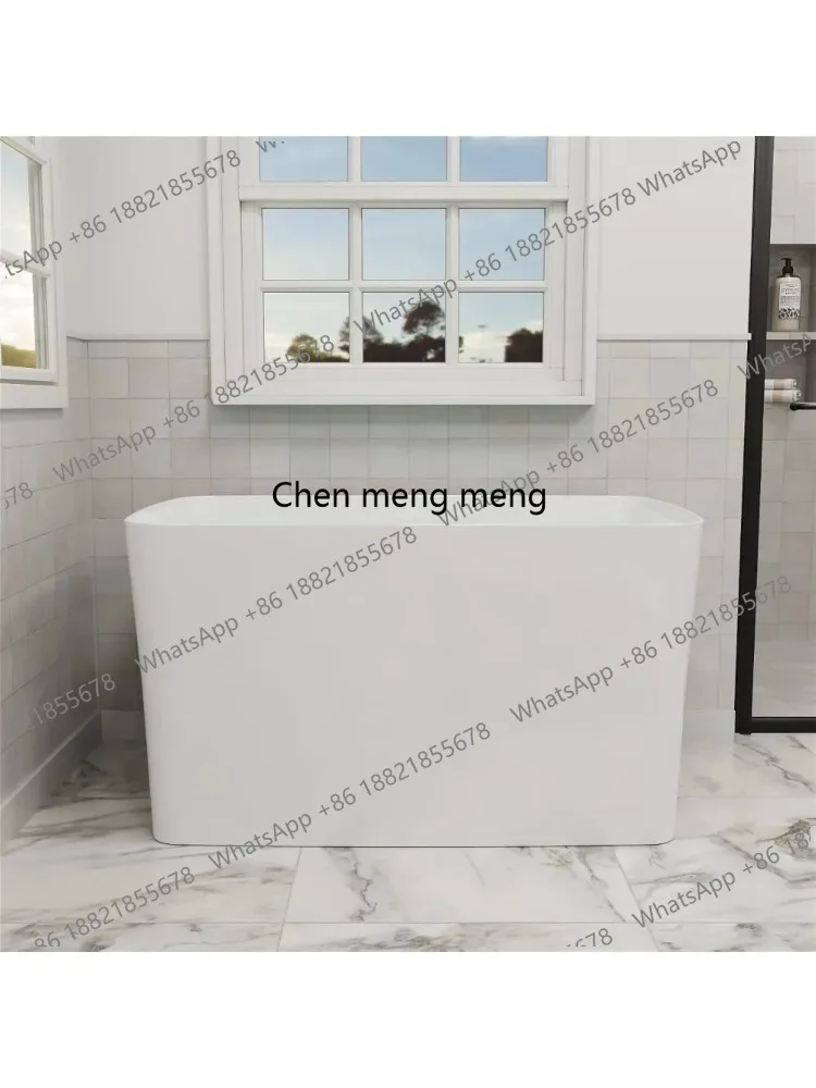 

Luxurious 47 Inch Lucite Acrylic Freestanding Bathtub Square Japanese Design Soaking Comfort Seat Chrome Drain Slotted Overflow