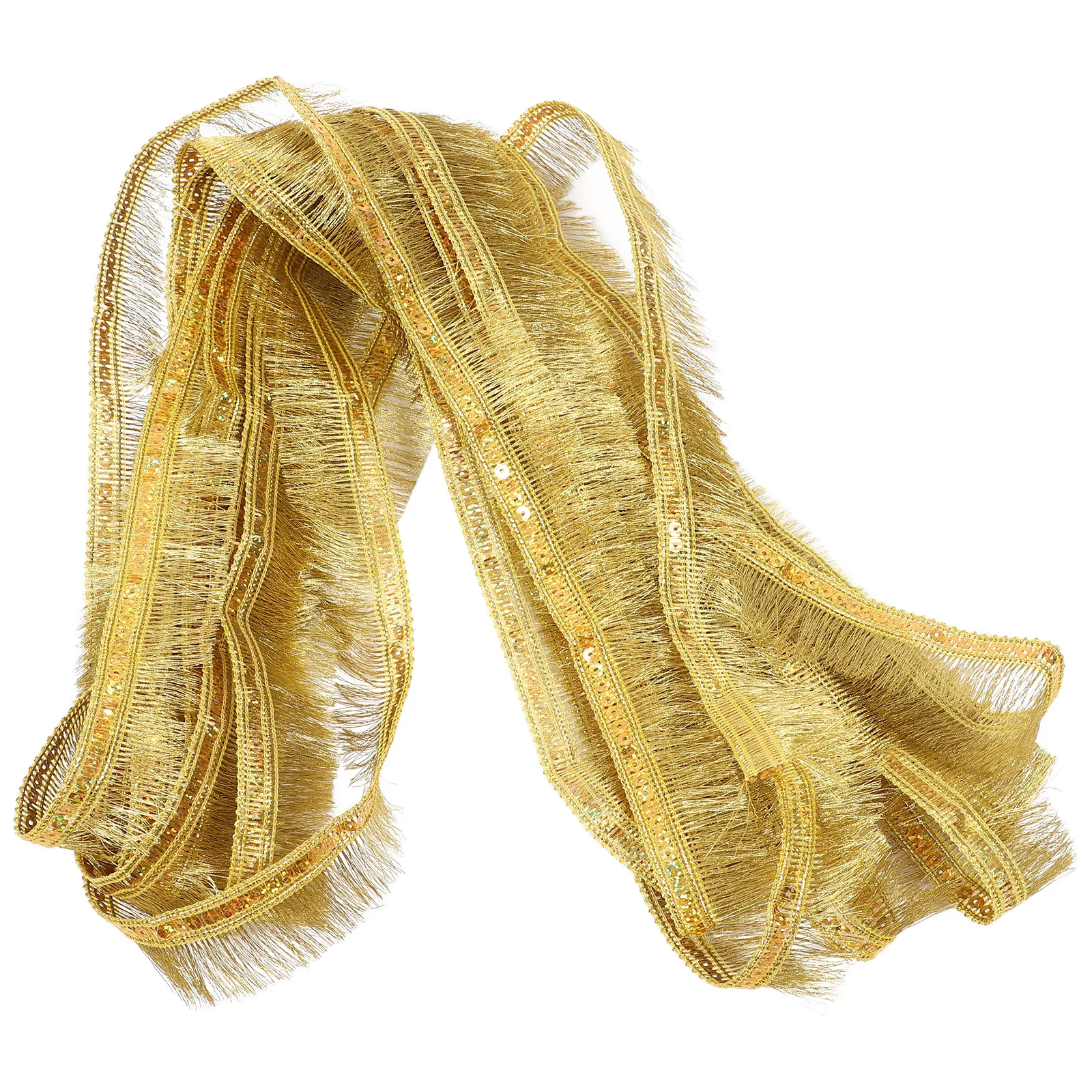 

Golden Fringe Trim 10m Roll Decorative Clothes Tassel Sequin Edge Latin Dance Skirt Women Girls Costume Party Accessories