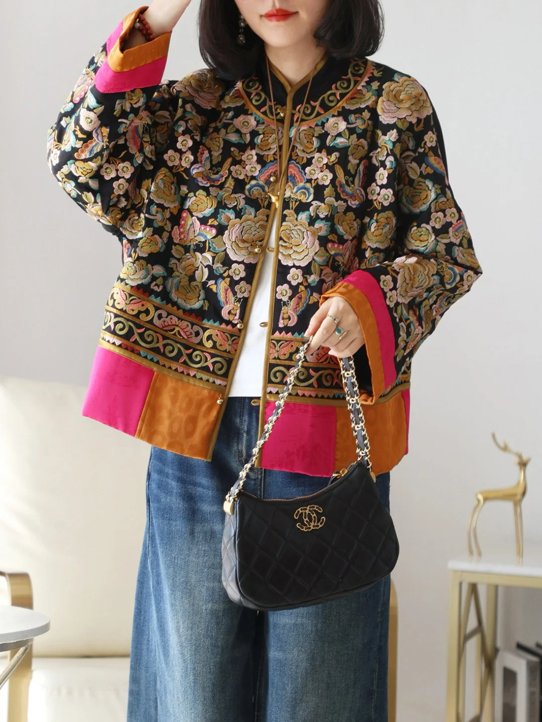 

Ретро-китайский костюм Тан с тяжелой вышивкой, модный, с цветовыми блоками, улучшенный национальный стиль, хлопковая одежда