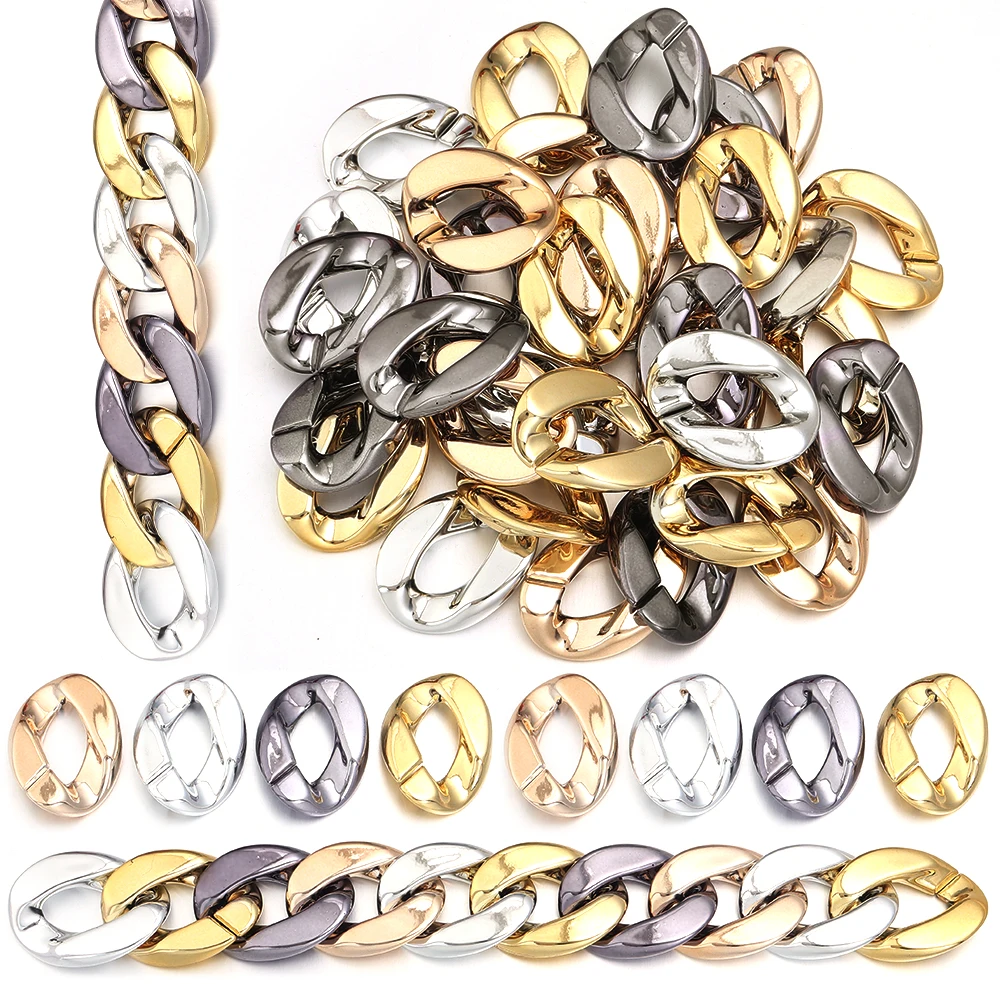 

10pcs/lot Acrylic Link Chain Clasp Gold Plated Twisted Open Buckle Beads Connectors For DIY Jewelry Making Necklace Keychains