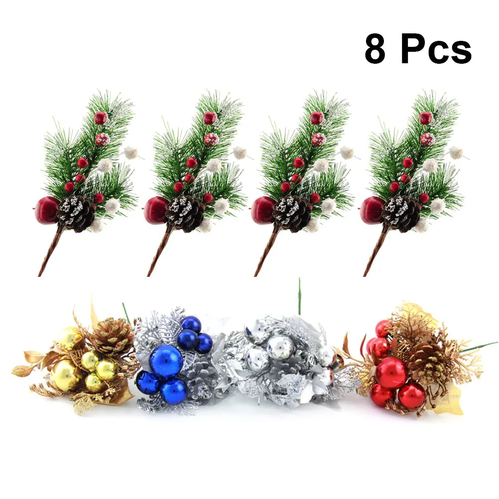 8 PC/Total Christmas Ball Fruit Ear Cuttings Decorations Pine Cones Red Tree Berry