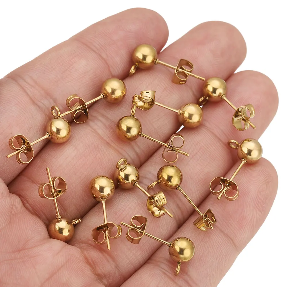 20 шт., нержавеющая сталь 4, 5, 6, 8 мм, круглые шариковые серьги-гвоздики, петли, крючки, серьги сзади для DIY, принадлежности для изготовления ювелирных изделий, оптовая продажа