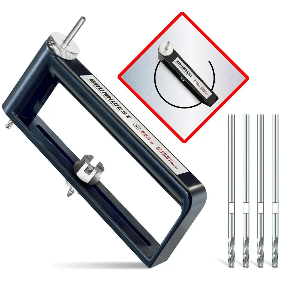 

Universal Sheet Metal Hole Cutter with 4 Extra Bits, Circle Saw for Metals, Cuts 2-12 Holes in 24Ga Steel and 26Ga Stainless Ste