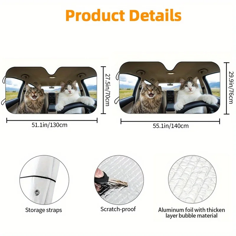 Car Sunshade, Cat Driving Car Sunshade, Front Gear Sunshade, Blocking Sunlight, Suitable for Cars, General Purpose Models