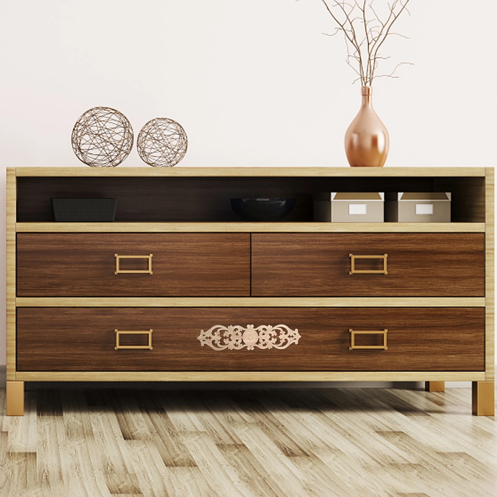 

2Pcs 40x10x0.9cm Carved Furniture Small nament Onlay Applique European Door Flower Decor Cabinet Furniture DIY Decals