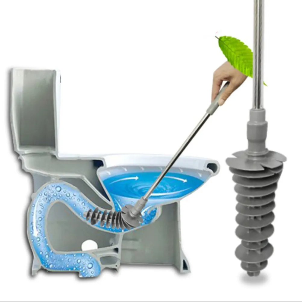 Swirl Head Toilet Piston Plunger Flexible Unclogging Tool for Clogged Siphon Toilets Rust Proof Ergonomic Handle Easy Storage
