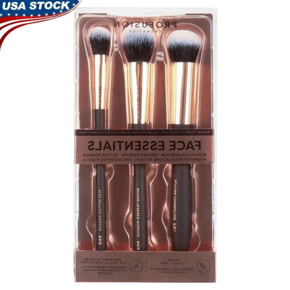 

3Pc Face Brush Set Soft Touch Waved Handle Lightweight Precision Buffing Foundation Round Powder Flat Setting Powder Vegan