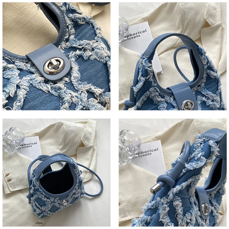 Canvas Women Denim Small Shoulder Cross tote Messenger Bags Y2K Satchel Bags Designer Luxury tassels Handbags female Purse ins
