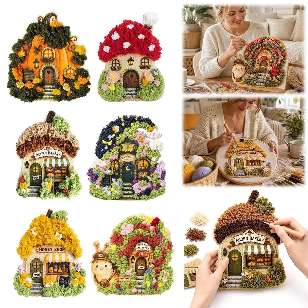 Whimsical Village 3D Fabric Poke Art Kit 3D Textured Village Theme Yarn Village Craft Set DIY Semi-finished Product