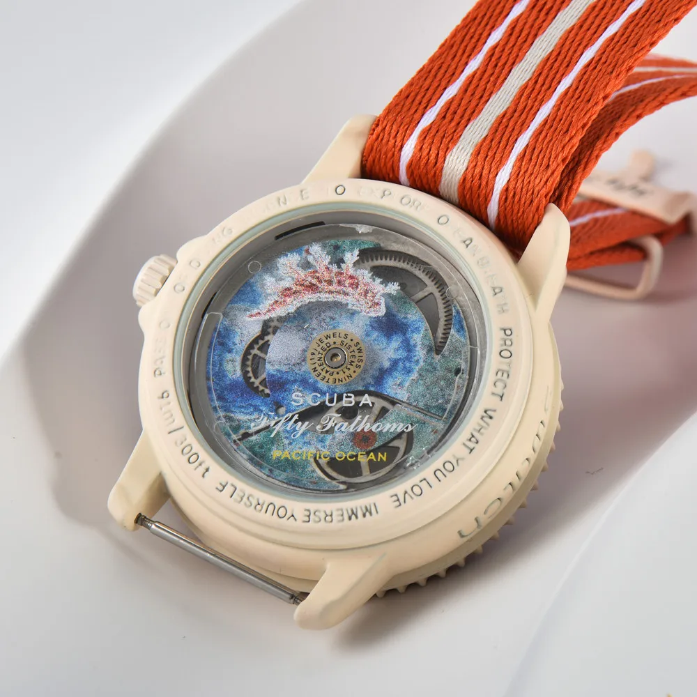 2025 Orologio da uomo di marca di lusso nuovo di vendita caldo Cassa in plastica di alta qualità Orologio da polso al quarzo con coperchio inferiore trasparente