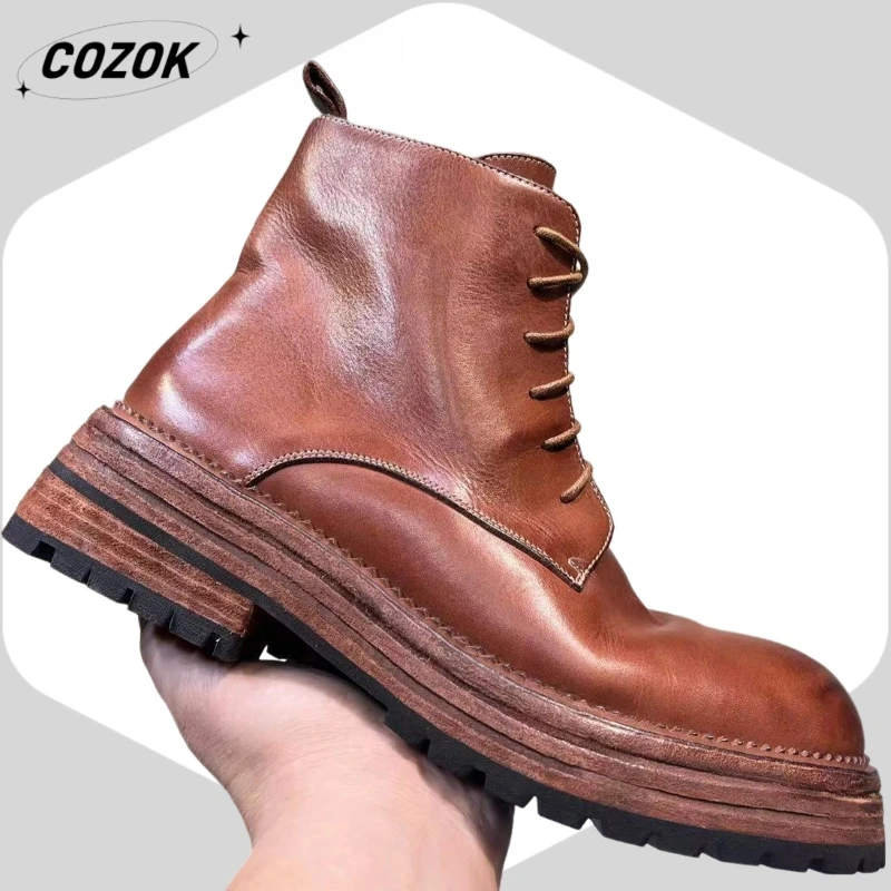 25 Popular European and American Style High-Grade Horse Leather Non-Slip Professional Luxury Lace-up Genuine Leather Temperament