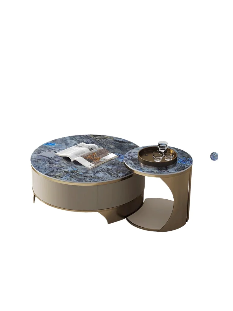 

Rock slab round coffee table living room home high-end atmosphere light luxury modern simple TV cabinet combination