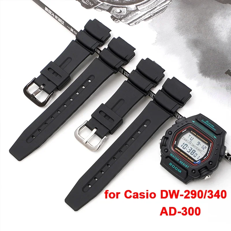 

Сменный ремешок для часов из смолы для Casio DW-290 DW-340 AD-300, мужской черный спортивный водонепроницаемый силиконовый ремешок для браслета 19 мм