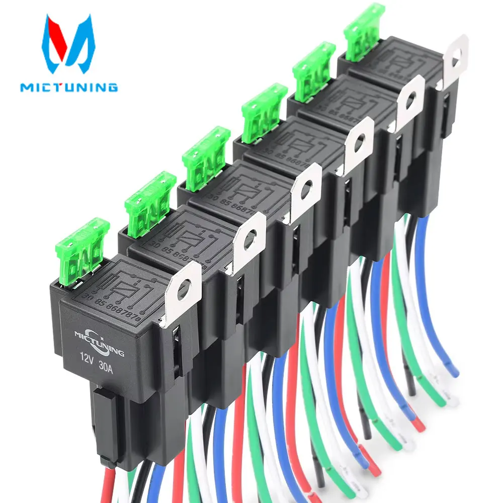 MICTUNING 6pcs 5-Pin SPST Automotive Electrical Relays with 14AWG Wires Car Fuse Relay Switch Harness Set 30A ATO/ATC Blade Fuse