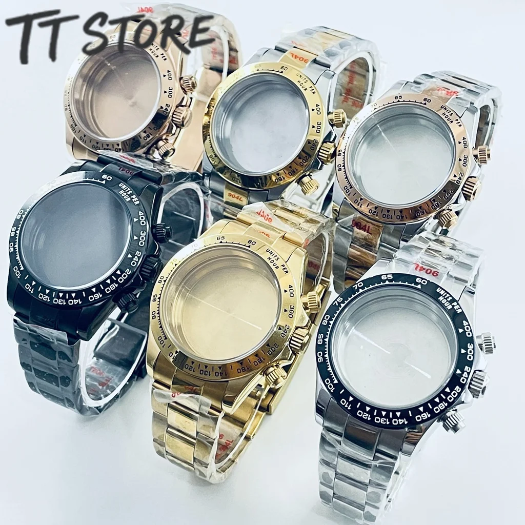 

40mm VK63 Case Classic Watch Case with Stainless Steel Strap, Compatible with Daytona Style VK63 Quartz Movement Watch Accessori
