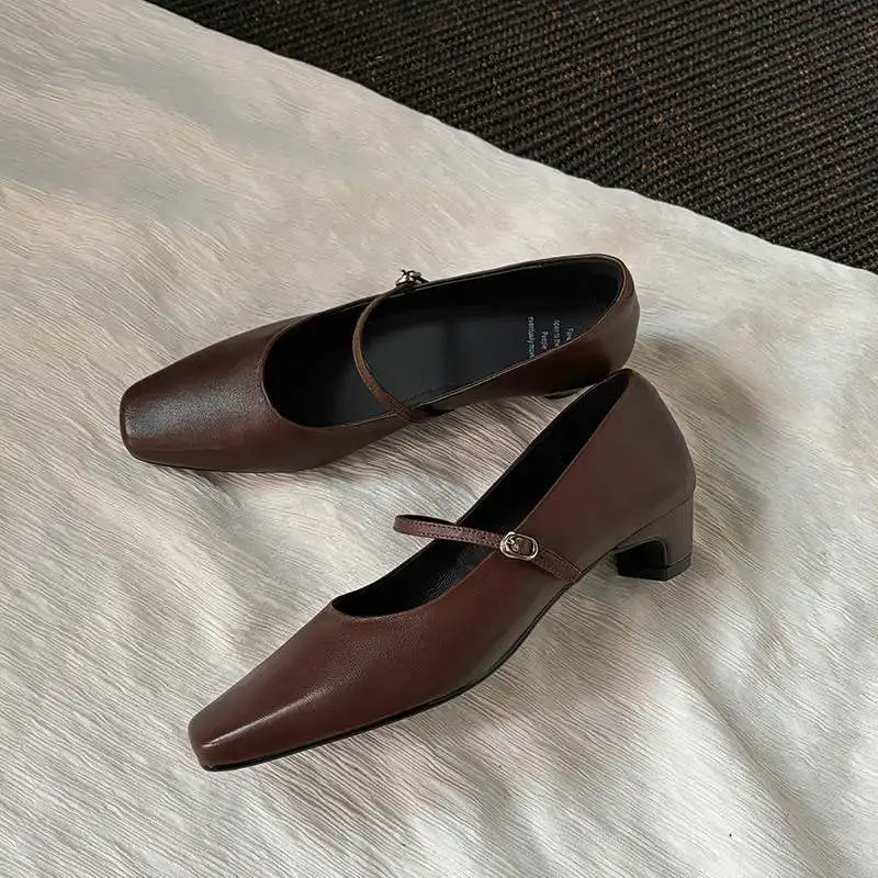 Krazing Pot Sheep Skin Suede Ins Square Toe Thick Low Heels Street Wear Summer Leopard Patterns Vintage Chic Women Shallow Pumps view 3