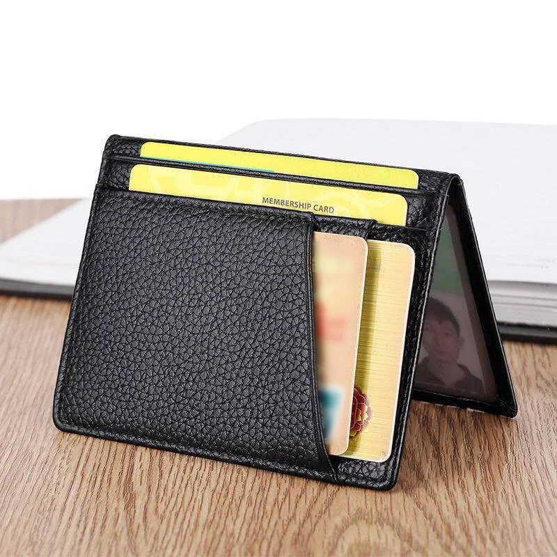 Litchi Grain Minimalist Bifold Card Wallet, Slim Multi-slots Portable Case for ID & Bank Cards Lightweight for students and busi