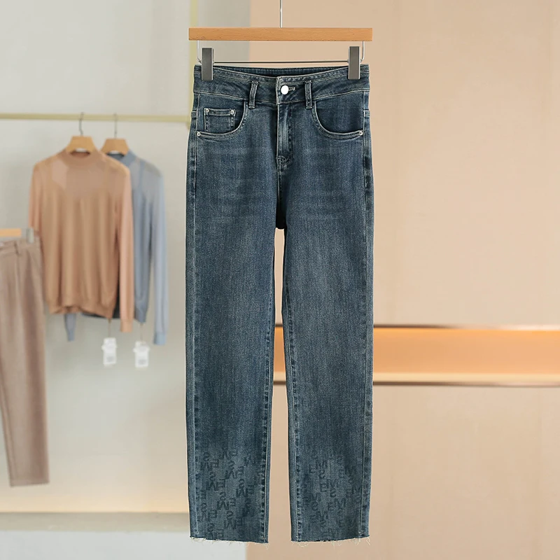 

Cotton Elastic Comfortable Nine-Piece Jeans Women's Spring Fashion New Style Tight Fit Casual High Stretch Natural Waist