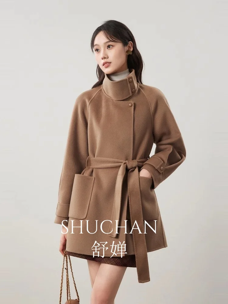 

90% Wool 10% Cashmere Double-sided Woolen Stand-up Collar Medium and Long Coat 24 Autumn and Winter