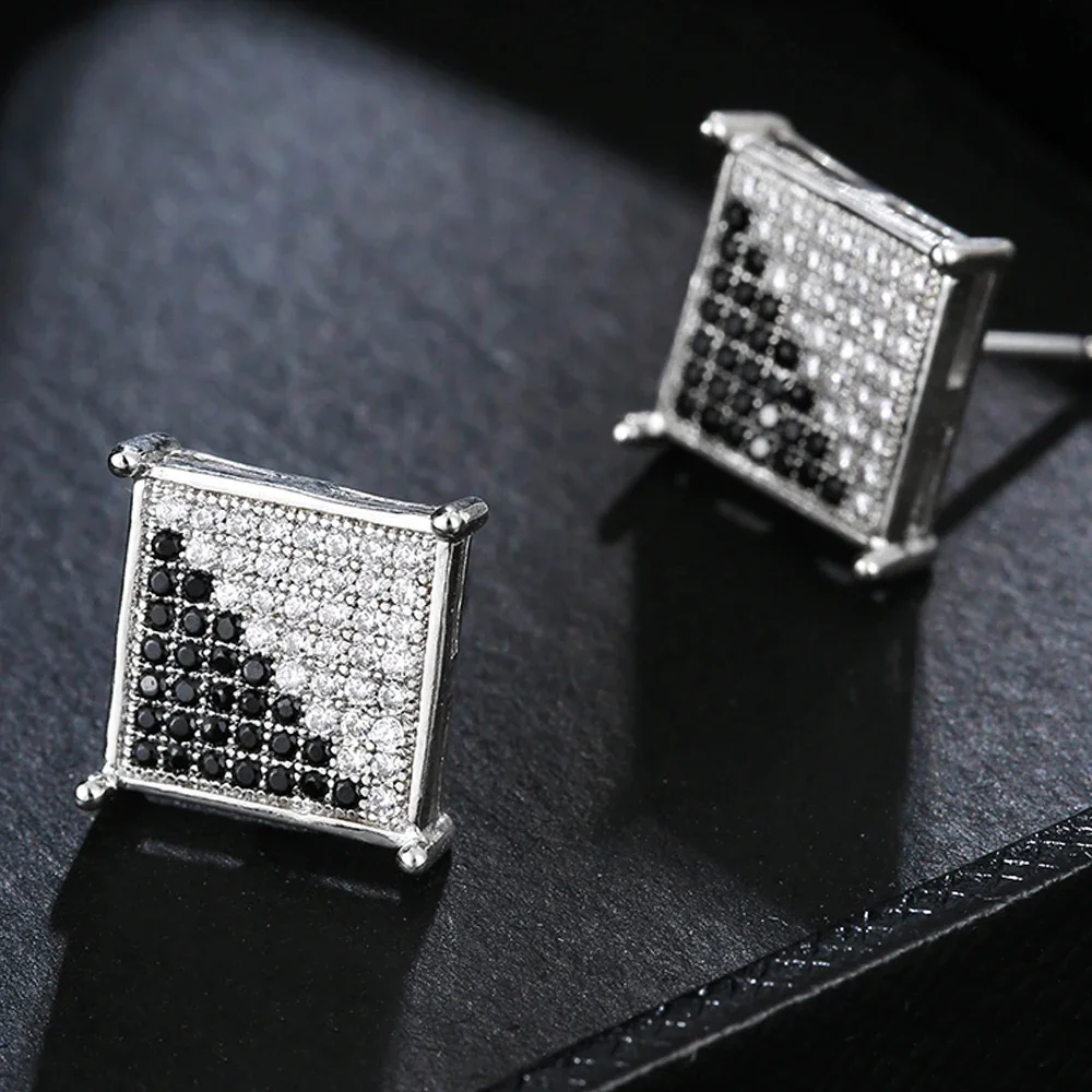 Popular Square Zircon Stud Earrings for Men Women Classic Everything Matching Ear Accessories Jewelry Wholesale Aretes De Mujer