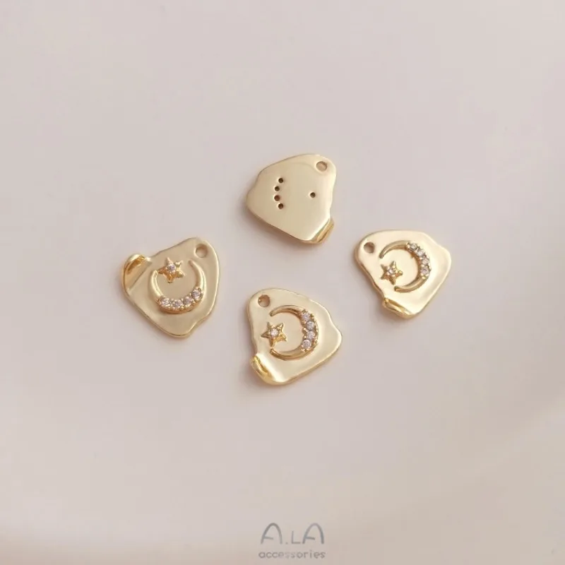 14K Gold Color Inlaid Zircon Star & Moon Tag Rectangle Pendant Handmade DIY Bracelet Necklace Jewelry Pendant