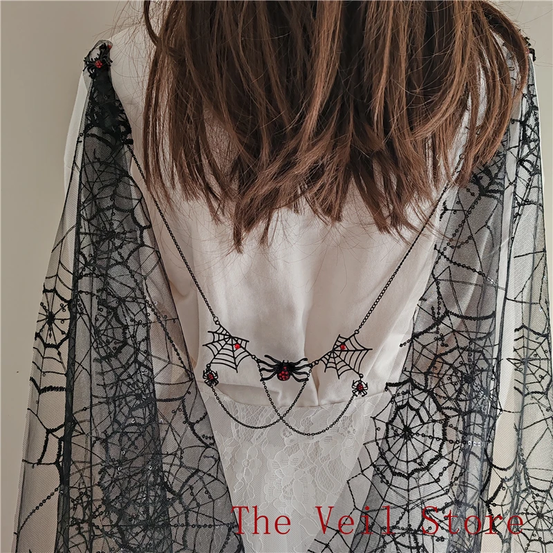 halloween-custume-gothic-bridal-wedding-cape-cloak-spider-web-tulle-lace-trim-black-long-with-back-chain-for-outtfit-party