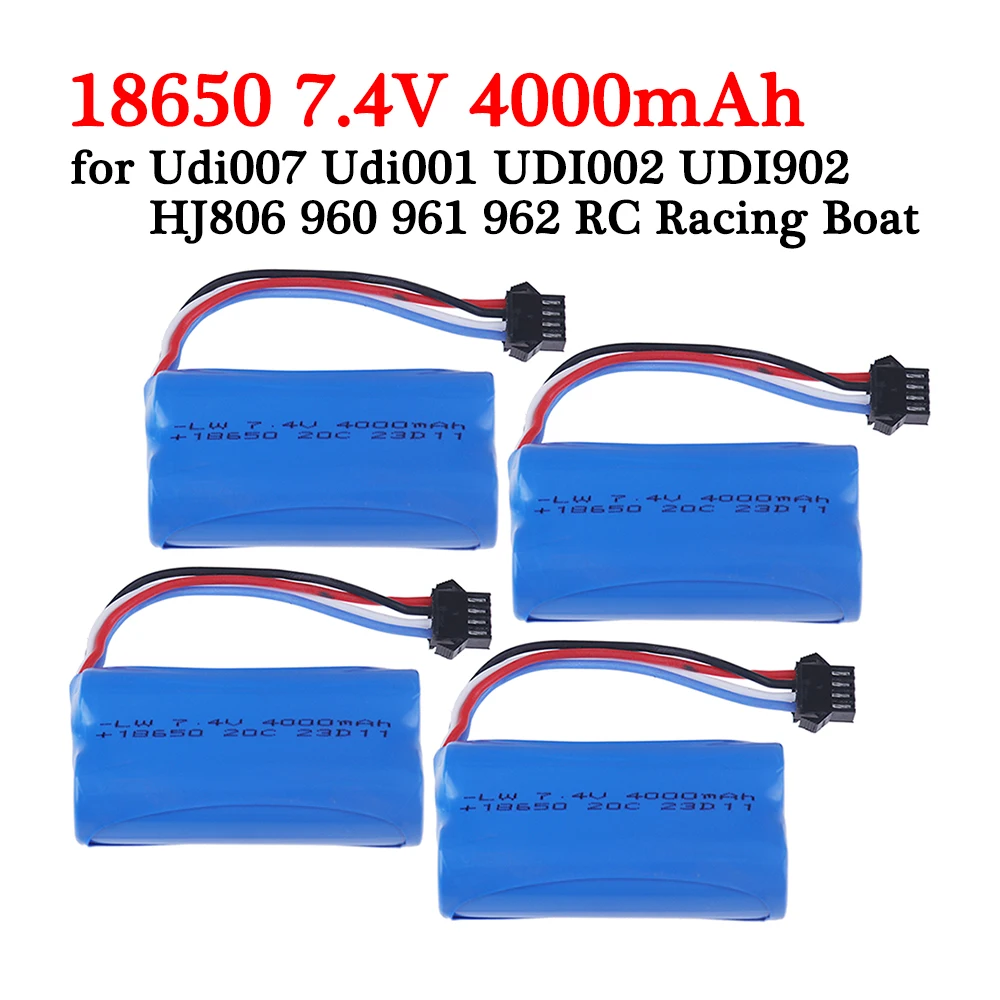 Upgraded 4000mah 7.4V 18650 Li-ion Battery With SM-4P Plug for Udi007 Udi001 UDI002 UDI902 HJ806 960 961 962 RC Racing Car Boats