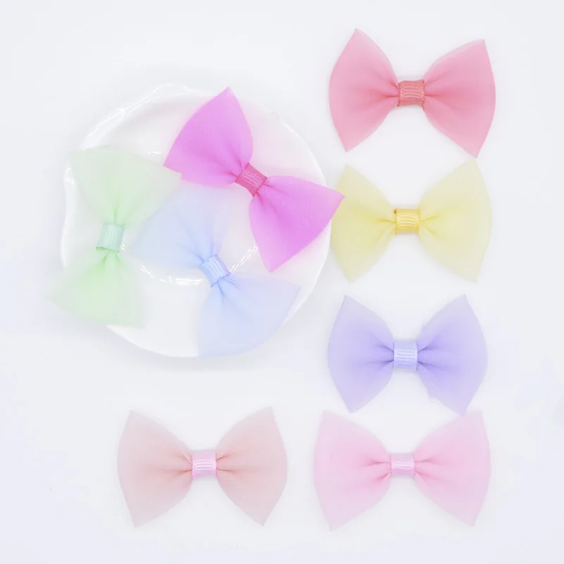 32Pcs Fresh Color Mesh Bow Tie Appliques Patches for DIY Crafts Headwear Clips Clothes Hat Sewing Supplies Decor Accessories