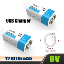 2024 9V 12800mAh li-ion Rechargeable battery Micro USB Batteries9 v lithium for Multimeter Microphone Toy Remote Control KTV use