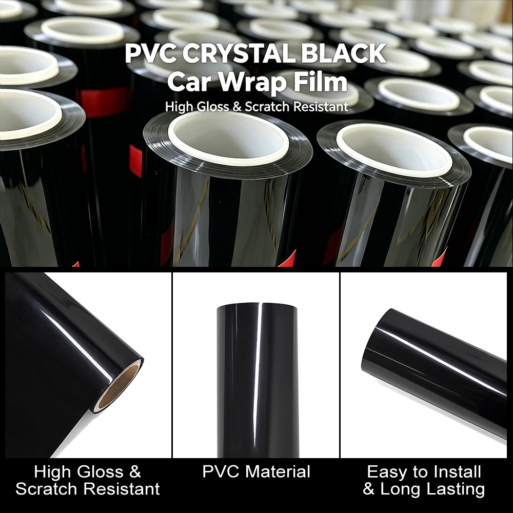 Glossy PET Piano Black Car Vinyl Wrap Film Air Bubble Free Gloss Black Self Adhesive Sticker Auto Decoration Decal Accessories