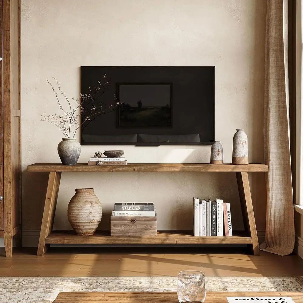 Solid Wood TV Stand, armhouse Media ole or 55/60/65 inch TV, 2-Tier -Century ern TV Stand with Storage, or Living Room, Entertai