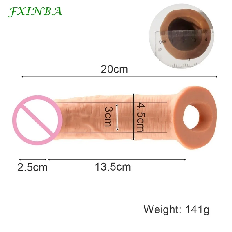Fxinba-男性用の大きなペニスエクステンダースリーブ,再利用可能なコンドーム,射精遅延,大人のおもちゃ,20cm,新品