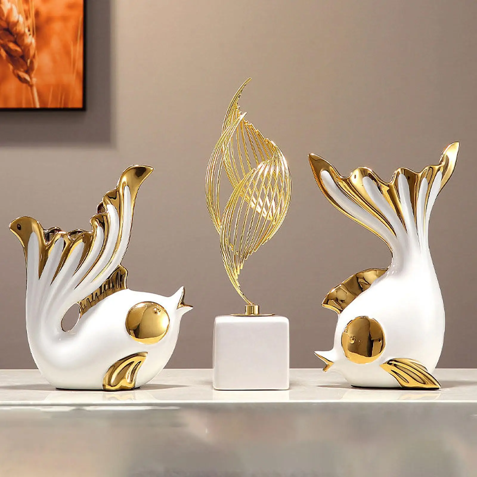 

3Pcs Fish Statue Set Feng Shui Decor Ceramic for Entrance Bedroom Bookshelf