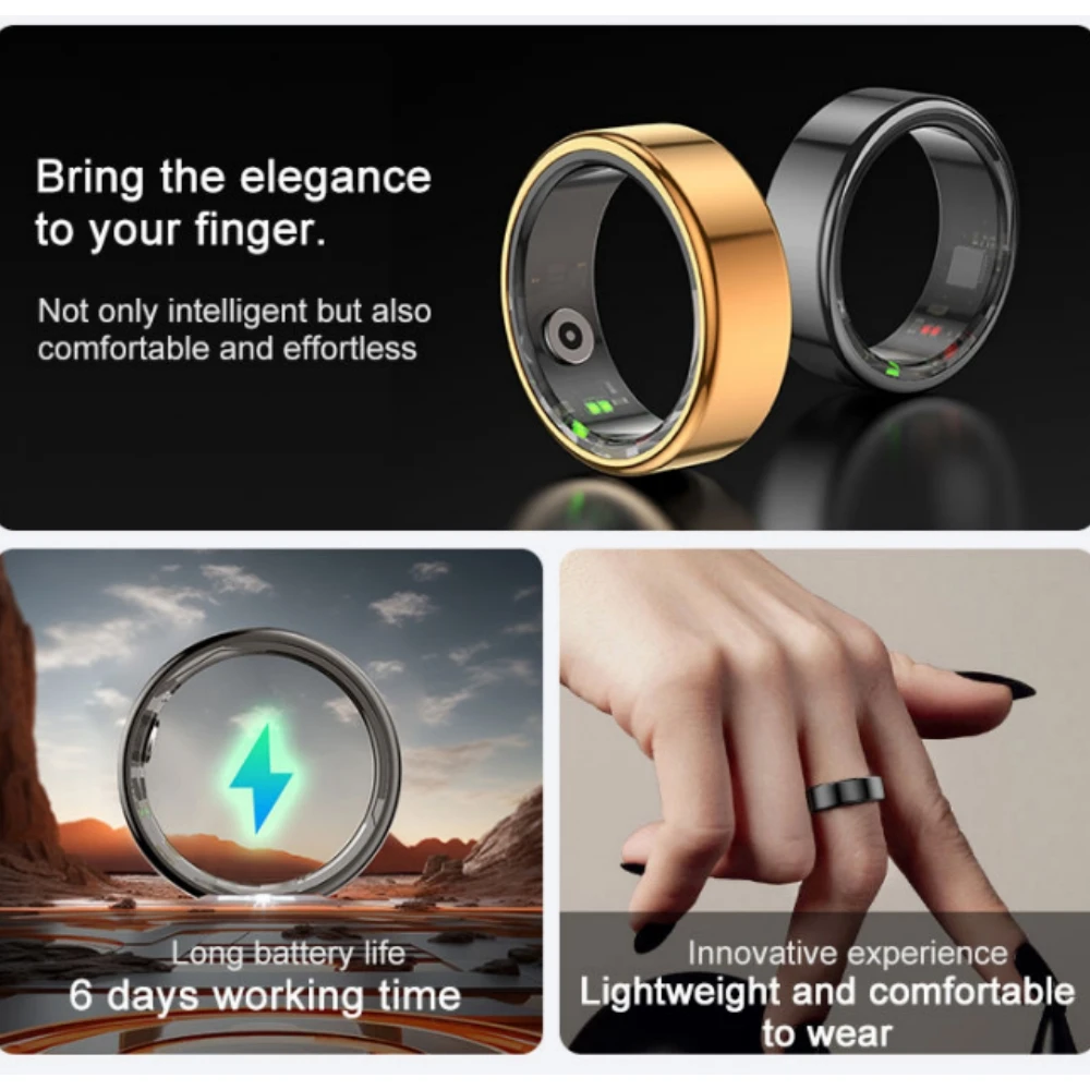 

R99 Смарт-кольцо из нержавеющей стали Профессиональный мониторинг здоровья IP68 Водонепроницаемый мультиспортивный режим Монитор сердечного ритма и кислорода в крови