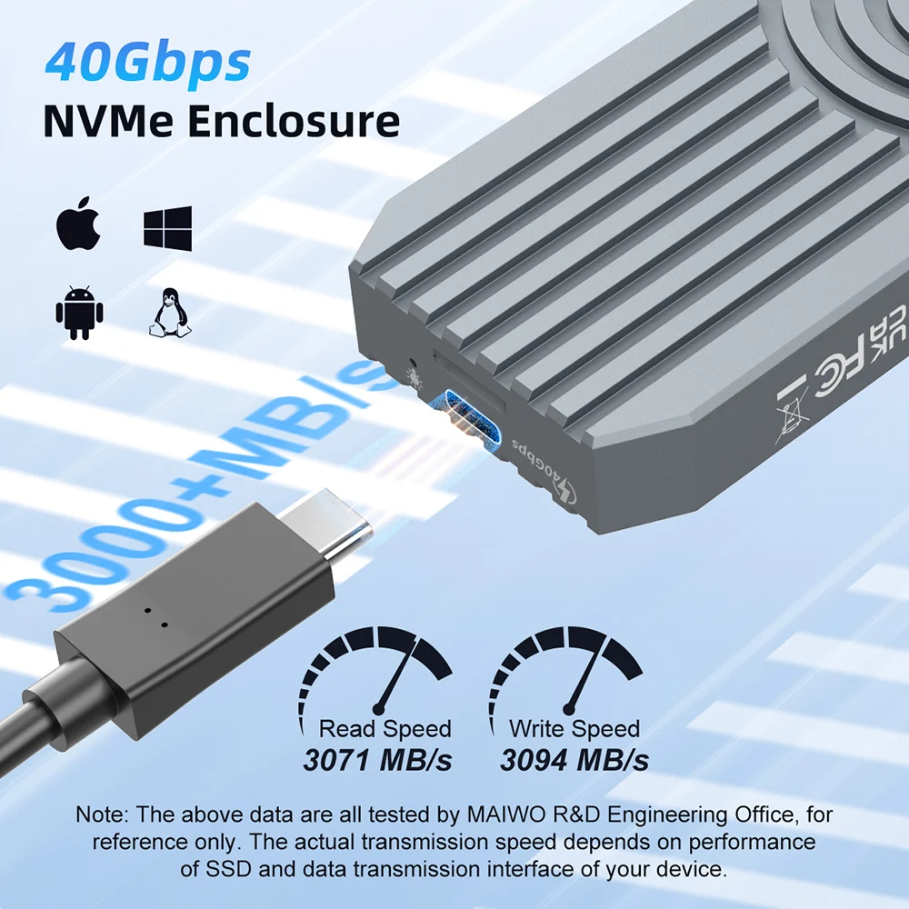 MAIWO 40Gbps External Hard Driver M.2 NVMe SSD Enclosure M2 To Type-c 4.0 Solid State Drive Case Compatible with Thunderbolt 4/3