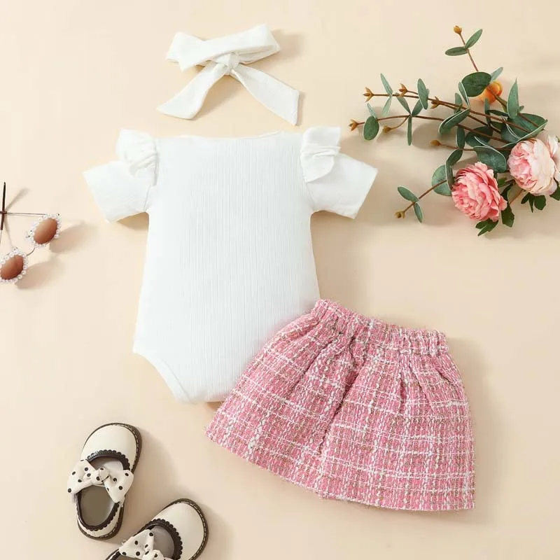 Baby Clothing 3-Piece Baby Girls Sets Fashion Outfits Summer Short Sleeves Onesies+Skirts+Hairband 0-18 Months Newborn