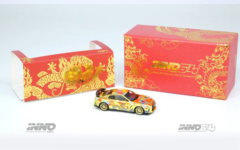 In Stock INNO 1:64 GTR R35 2024 Chinese New Year Dragon Edition Alloy Car Model