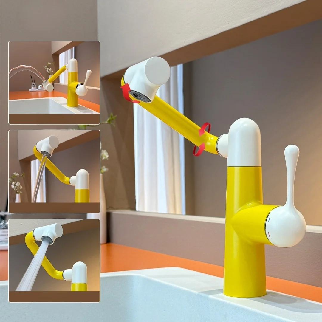 Red Pull Out Bathroom Faucet Yellow Basin Faucet Hot Cold Grey Sink Faucet Brass Faucet White Lavatory Faucet Sink Water Crane