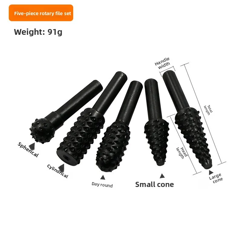 5PCS Woodworking Shaped Rotary File Set - Wood Carving Knife, Woodworking File, Sanding Head, Textured Rotary File