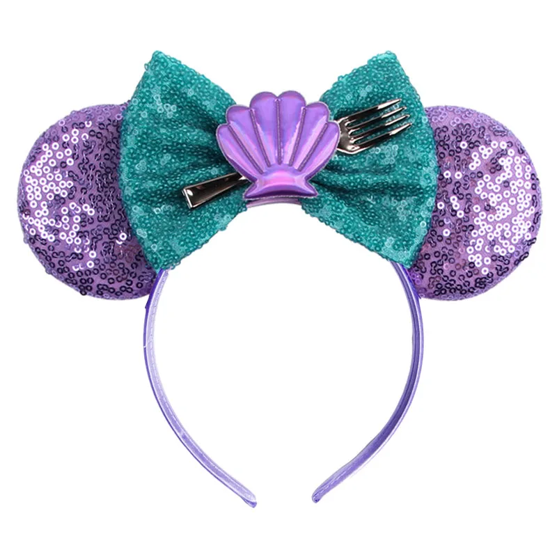 Mickey Mouse Little Mermaid Hairband Girl Flounder Hair Accessories Ariel Headband Kids Sebastian Pearls Shell Ears Headwear