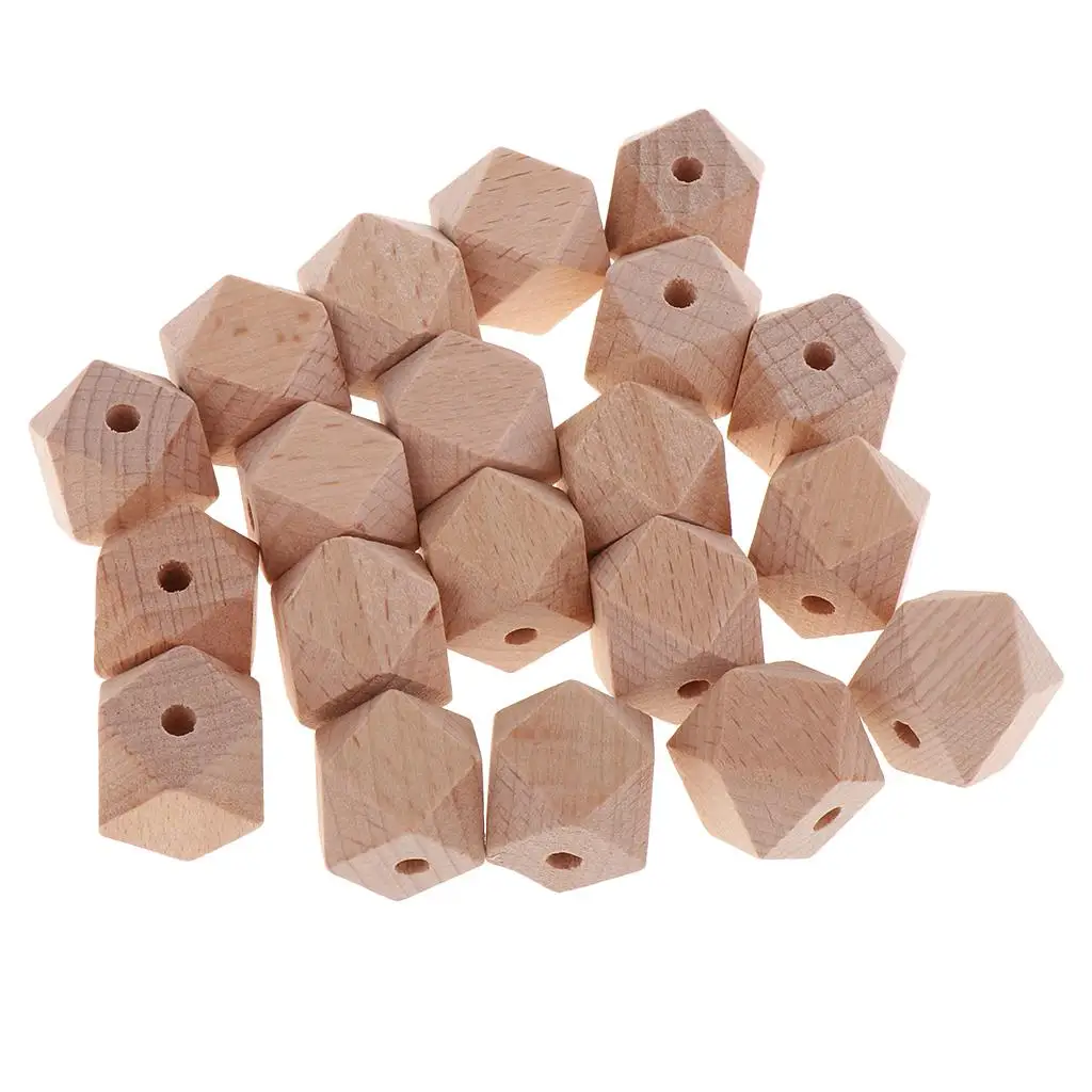 20 Pieces Natural Unpainted Spacer Octagonal Beads for Jewelry Making Craft Fashion DIY Children Craft Projects- Beech Wood