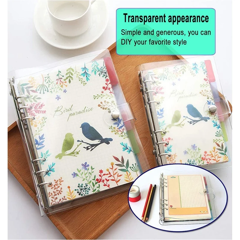 2 Pcs A6 6-Ring Rainbow Clear PVC Binder Cover riutilizzabile Notebook Binder Protector Loose Leaf Planner Binder Cover Multicolor