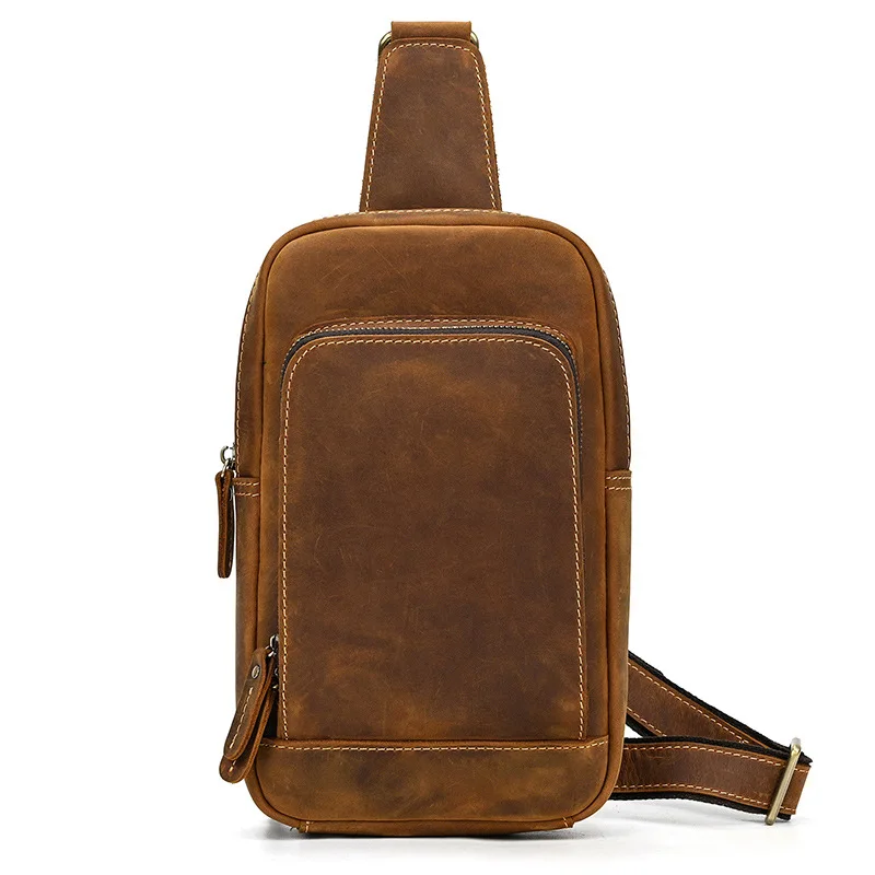 

Crazy Horse Leather Chest Bag Men's Casual Cross-body Bag Cowhide Shoulder Commuter Outdoor Bag