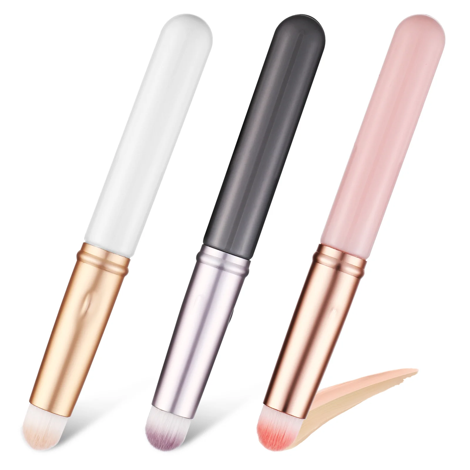 

3 Pcs Brush Concealer Brushes Protective Cap Lipstick Applicator Travel Friendly Soft Bristles Precision Application Makeup