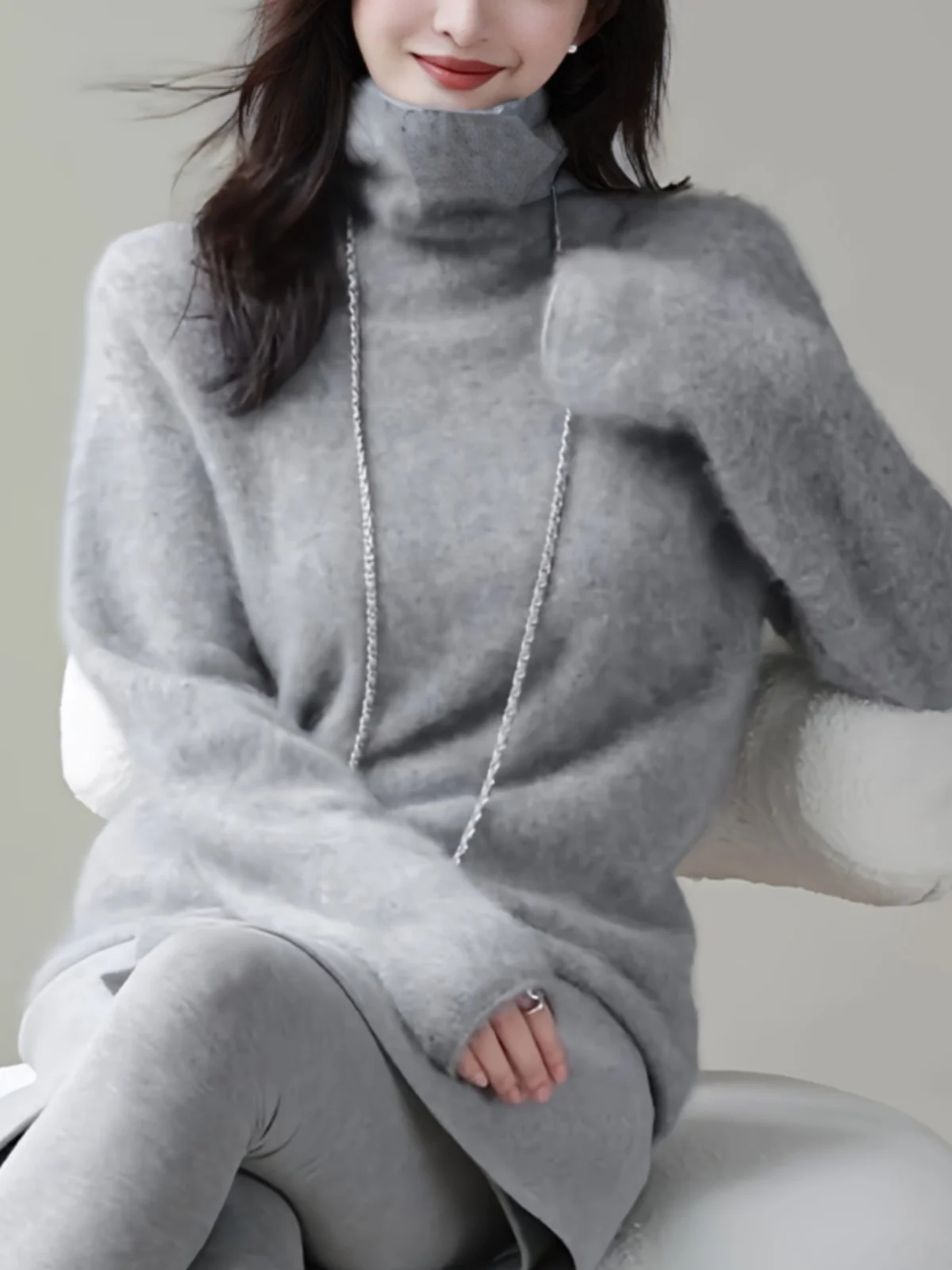 

Мягкий вязаный свитер с воротником-стойкой в корейском стиле, свободного кроя, для женщин, модный, осенне-зимний, новинка, комфортный, элегантный.