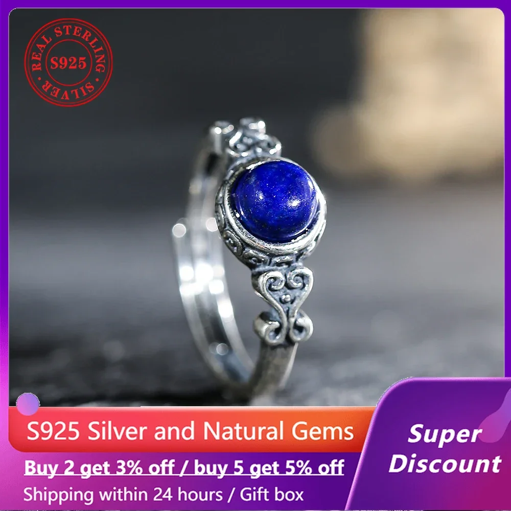 

Vintage S925 Silver Ring Natural Mineral Crystal kyanite Women's Ring Exquisite Jewelry Couple Ring Party Accessories Gift