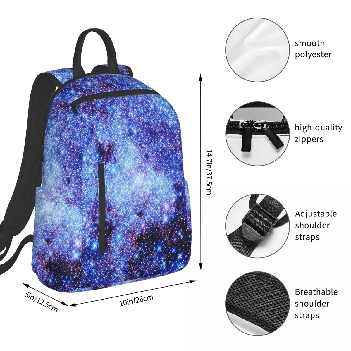 Galaxy Sparkle Stars Periwinkle Blue Backpack Student Boys Girls BookBag Children School Bag Laptop Shoulder Bags for Men Women