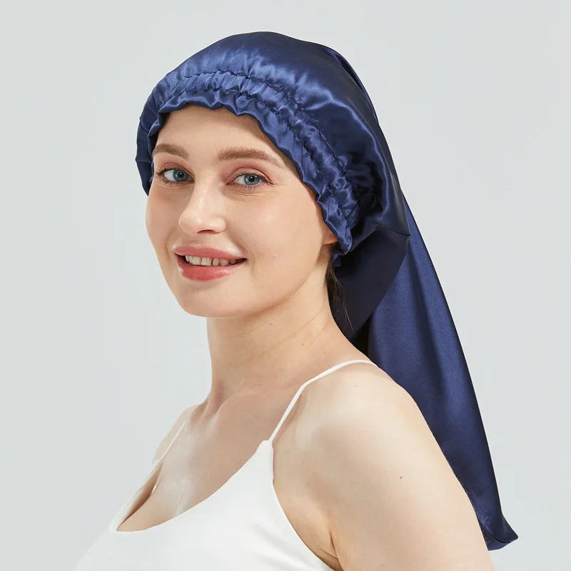 Mulberry Silk Long Hair Sleep Cap Elastic Band Design Windproof Warm Hair Cover Fashion Soft Comfortable Night Sleep Hat